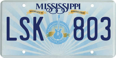 MS license plate LSK803
