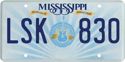 MS license plate LSK830