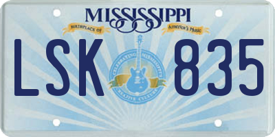 MS license plate LSK835