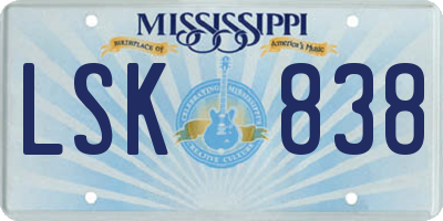 MS license plate LSK838