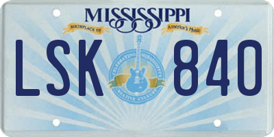 MS license plate LSK840