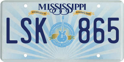 MS license plate LSK865