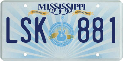 MS license plate LSK881