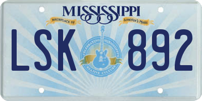 MS license plate LSK892