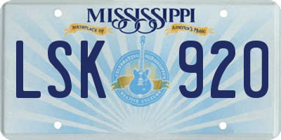 MS license plate LSK920