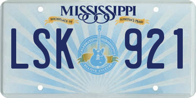 MS license plate LSK921