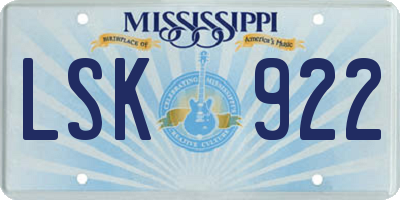 MS license plate LSK922