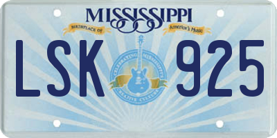 MS license plate LSK925
