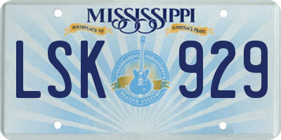 MS license plate LSK929