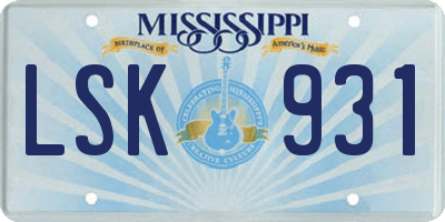 MS license plate LSK931