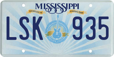 MS license plate LSK935