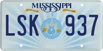 MS license plate LSK937