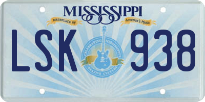 MS license plate LSK938