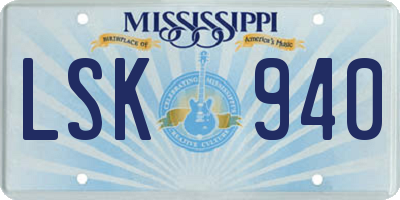 MS license plate LSK940