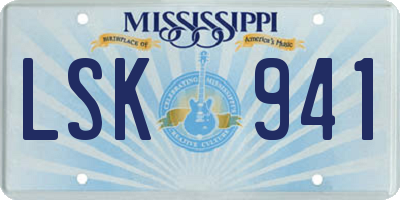 MS license plate LSK941