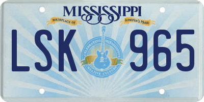 MS license plate LSK965