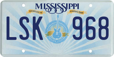 MS license plate LSK968