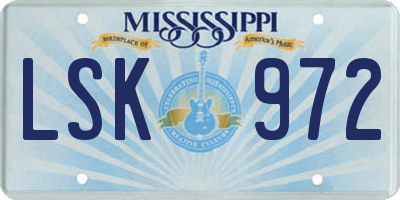 MS license plate LSK972