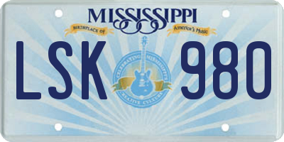MS license plate LSK980