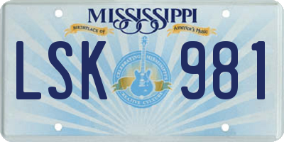 MS license plate LSK981