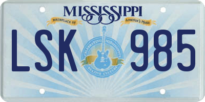 MS license plate LSK985