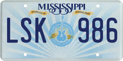 MS license plate LSK986