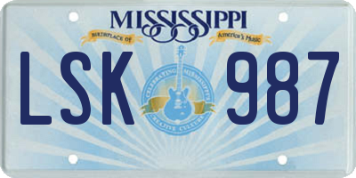 MS license plate LSK987