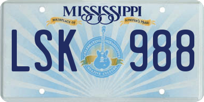 MS license plate LSK988