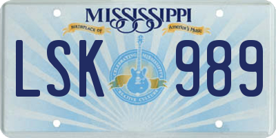 MS license plate LSK989