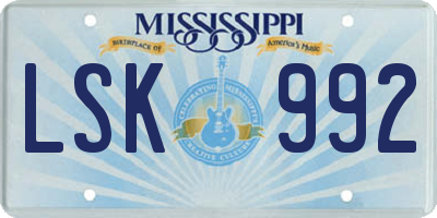 MS license plate LSK992