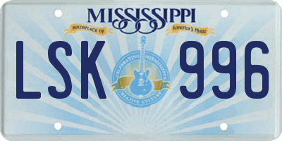 MS license plate LSK996