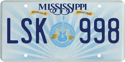 MS license plate LSK998