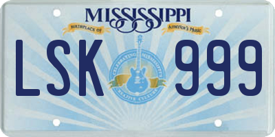 MS license plate LSK999