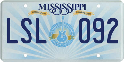 MS license plate LSL092