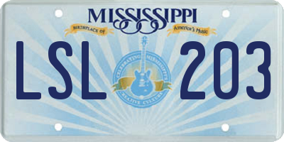 MS license plate LSL203