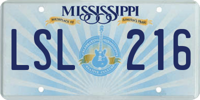 MS license plate LSL216