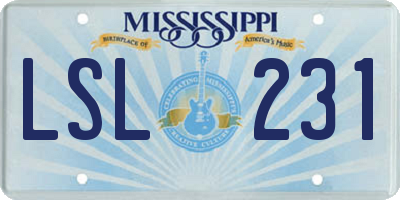 MS license plate LSL231