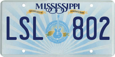 MS license plate LSL802