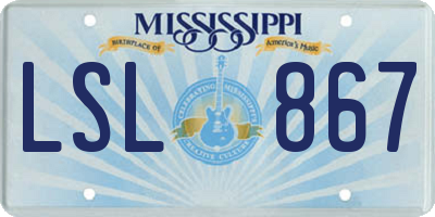 MS license plate LSL867