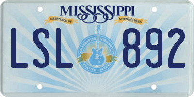 MS license plate LSL892
