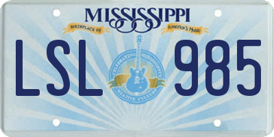 MS license plate LSL985