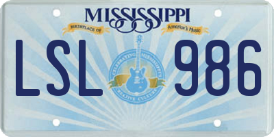 MS license plate LSL986