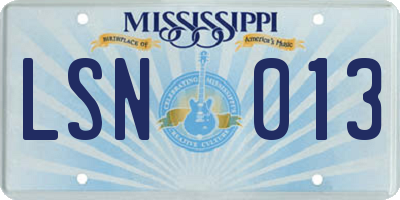 MS license plate LSN013