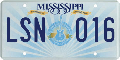 MS license plate LSN016