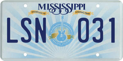 MS license plate LSN031