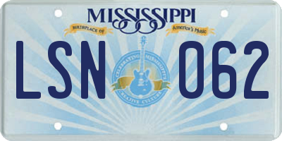 MS license plate LSN062