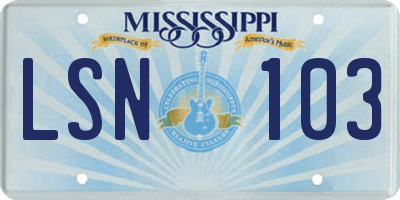 MS license plate LSN103