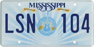 MS license plate LSN104