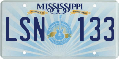 MS license plate LSN133