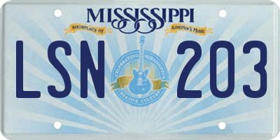 MS license plate LSN203